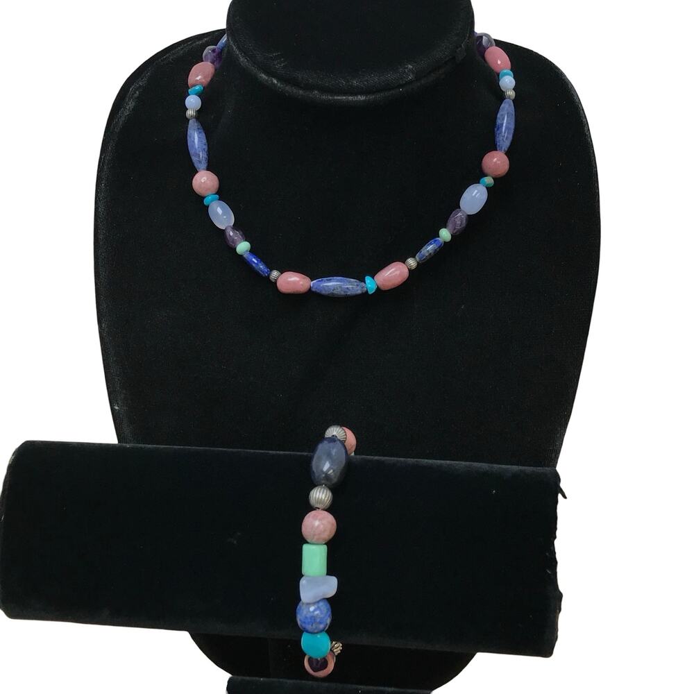 Carolyn Pollack Sterling Multi Gemstone Bead Bracelet Necklace Jewelry Set